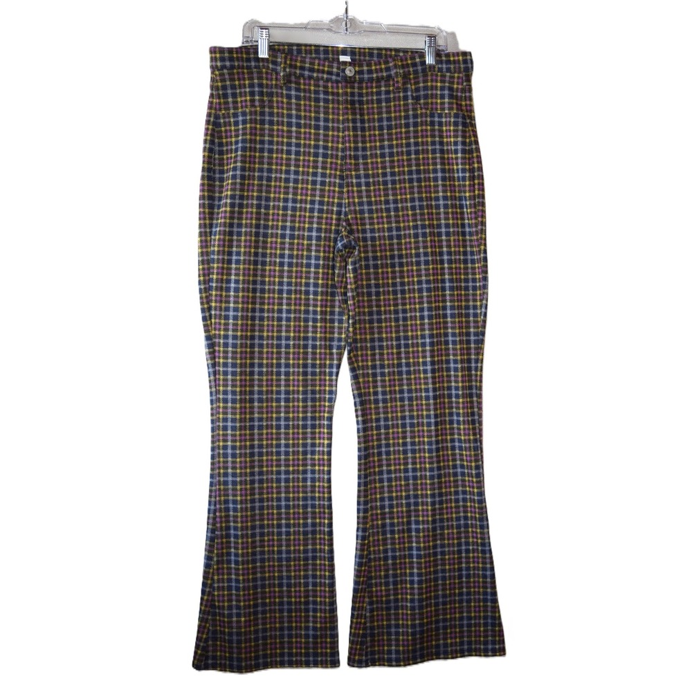 American Eagle Plaid Pants Women 16 Regular Multi Color Excellent Flare Leg